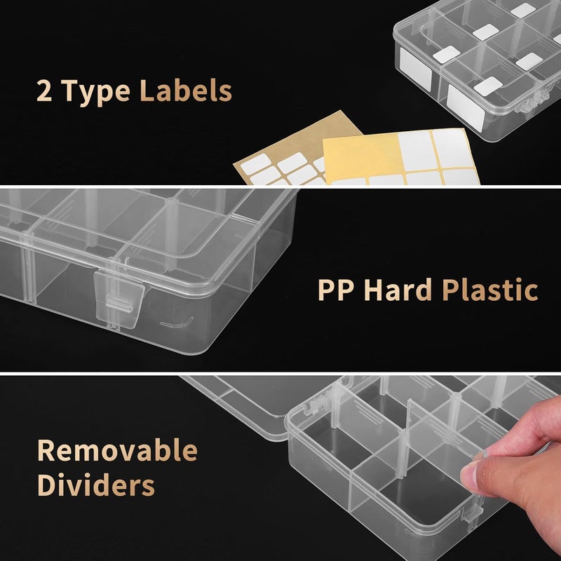 QUEFE 4 Pack 8 Grids Bead Organizers and Storage Tackle Box Organizer Plastic Organizer Box with Removable Dividers or Candies Snacks Electronics Jewelry Small Parts - Image 4